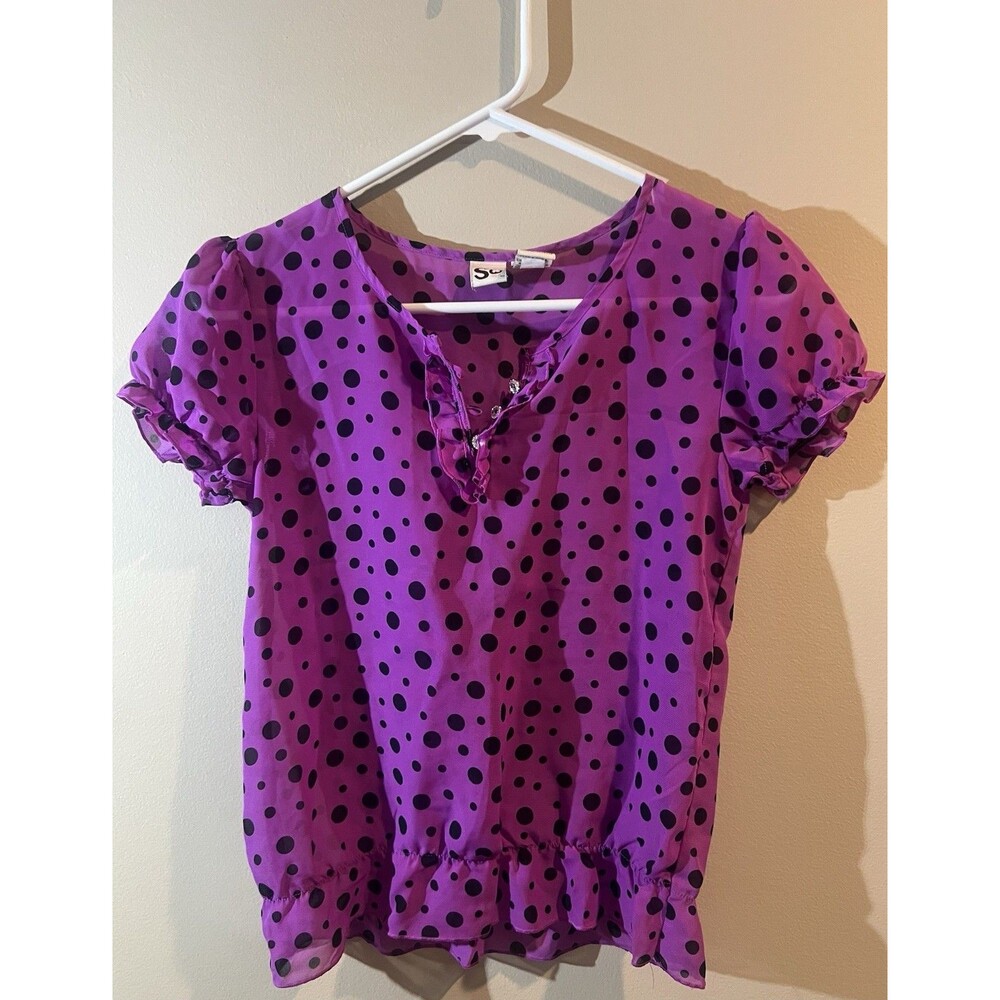 So Brand,Purple and Black Polka Dots, Blouse, Girls, Size 10/12 Gently Used
